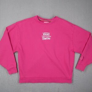 Vans x Barbie Pink Crewneck Sweatshirt Womens Small Embroidered Logo 2023 Mattel